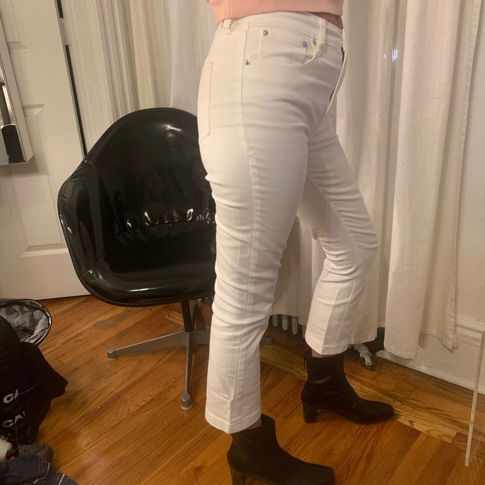J. Crew White Billie Demi Boot Crop Jeans Kick-flare Denim Pants Size 27 EUC - Picture 6 of 16